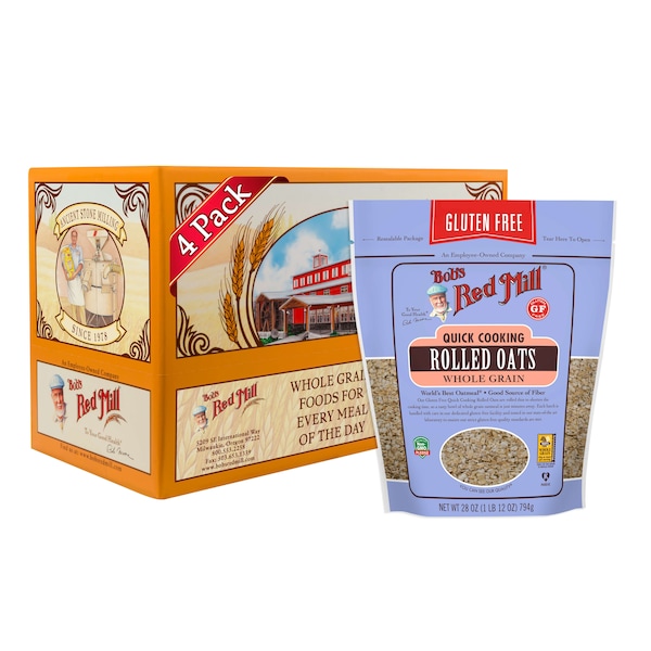 Bob's Red Mill Gluten Free Quick Cooking Rolled Oats 28 oz. Bag, PK4
